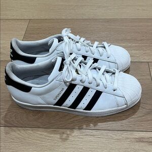 Adidas White Sneakers with Black Stripes